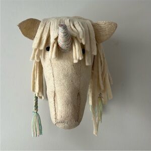 Fiona Walker England Anthropologie Wool Mother Of Pearl Unicorn Head Decor Art